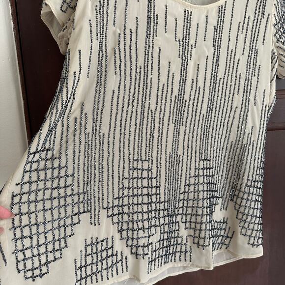 BOSTON PROPER | Geometric Beaded Short Sleeve Blouse | Size Small - Picture 3 of 8